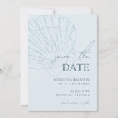 Kustblauwe schelp handgetekende zeeschelphuwelijk save the date (Voorkant)