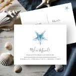 Kustblauwe Starfish Nieuwe mededeling voor thuisbe Briefkaart<br><div class="desc">Een klokkenluider waterverf die je koninklijke koninklijke kaart maakt, die je vrienden en familie laat weten hoe je nieuwe thuis eruit ziet! Dit eenvoudige ontwerp kenmerkt een charmante blauwe zeester in mijn originele hand geschilderde waterverf kunst met "Wij hebben Bewegd"in hand letterlijke manuscripttypografie. Gebruik de gebieden van de sjabloon om...</div>