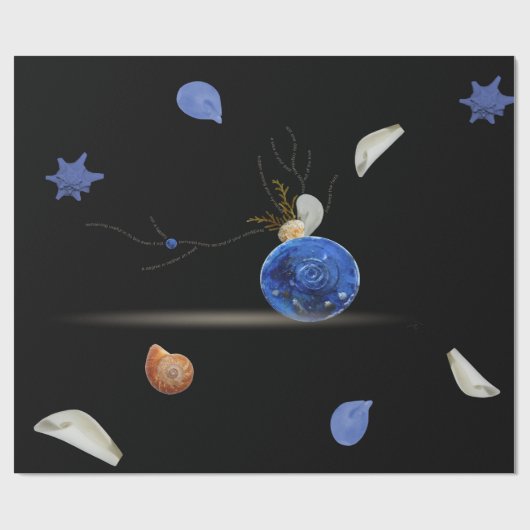 Kustblauwe vibes zwarte zeeschol unieke artsartike cadeaupapier (Vlak)