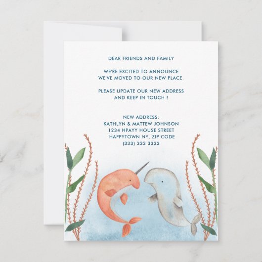 Kustblauwe walvis Nieuw adres Beweging Aankondiging (Achterkant)