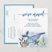 Kustblauwe walvis Nieuw adres Beweging Aankondigingskaart (Voorkant / Achterkant)