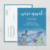 Kustblauwe walvis Nieuw adres Beweging Aankondigingskaart (Voorkant / Achterkant)