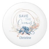 Kustblauwe waterverf Octopus, aangepaste naam Keramische Knop (Voorkant)