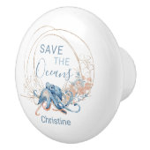 Kustblauwe waterverf Octopus, aangepaste naam Keramische Knop (Rechts)