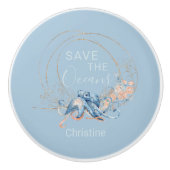 Kustblauwe waterverf Octopus, aangepaste naam Keramische Knop (Voorkant)