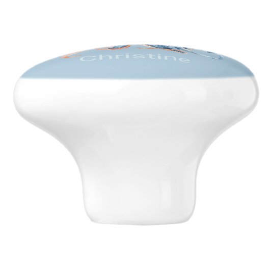 Kustblauwe waterverf Octopus, aangepaste naam Keramische Knop (Zijkant)