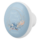 Kustblauwe waterverf Octopus, aangepaste naam Keramische Knop (Rechts)