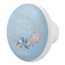 Kustblauwe waterverf Octopus, aangepaste naam Keramische Knop