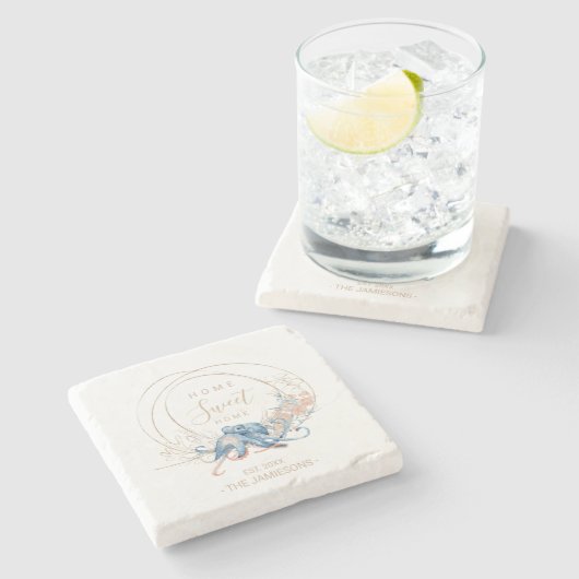 Kustblauwe waterverf Octopus, aangepaste naam Stenen Onderzetter (Zijkant)