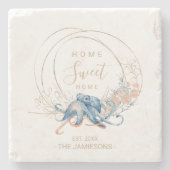 Kustblauwe waterverf Octopus, aangepaste naam Stenen Onderzetter (Voorkant)