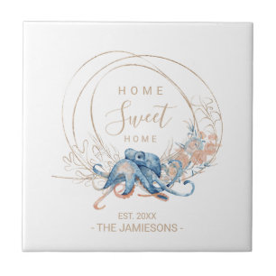 Kustblauwe waterverf Octopus, aangepaste naam Tegeltje