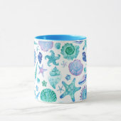 Kustblauwe Waterverf schelpen en zeesterren Mok (Midden)