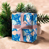 Kustblauwe Waterverf Seashell & Sripe Patroon Inpakpapier Vel