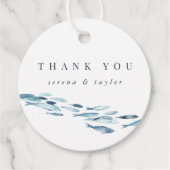 Kustblauwe Waterverf visweddenschap Bedankjes Labels (Voorkant)