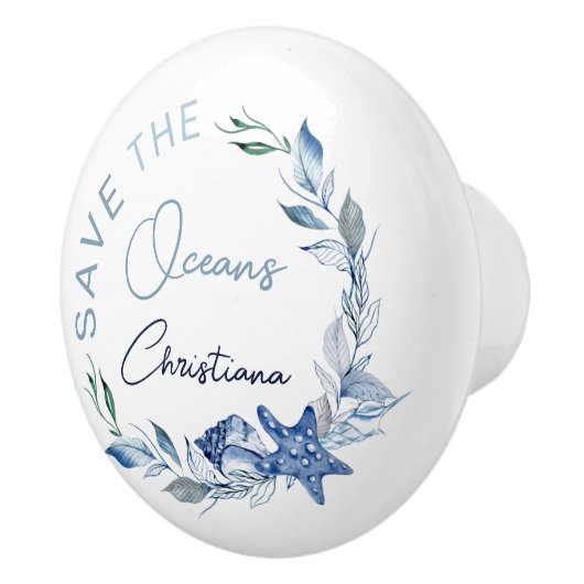 Kustblauwe waterverf voor thuisgebruik, aangepaste keramische knop (Rechts)