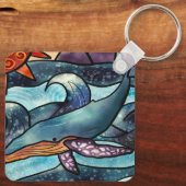 Kustblauwe Waterverf walvis Sleutelhanger (Achterkant)