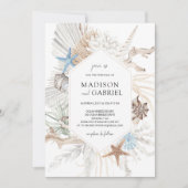 Kustblauwe Waterverf zeeschelpen Koraal bruiloft Kaart (Voorkant)