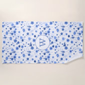 Kustblauwe Wilde Bloemenweide Botanisch Monogram Strandlaken (Voorkant)