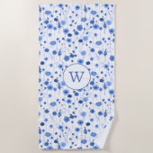 Kustblauwe Wilde Bloemenweide Botanisch Monogram Strandlaken (Voorkant)