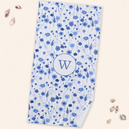 Kustblauwe Wilde Bloemenweide Botanisch Monogram Strandlaken