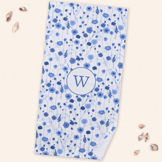 Kustblauwe Wilde Bloemenweide Botanisch Monogram Strandlaken