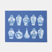Kustblauwe witte Chinoiserie Temple Ginger Jars Deurmat (Voorkant)