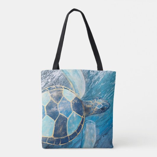 Kustblauwe Zeeen schildpad vloeibare schilderij Ca Tote Bag (Achterkant)