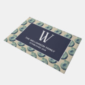 Kustblauwe zeehellen en familienaam deurmat (Schuin)