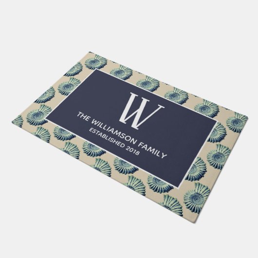 Kustblauwe zeehellen en familienaam deurmat (Schuin)