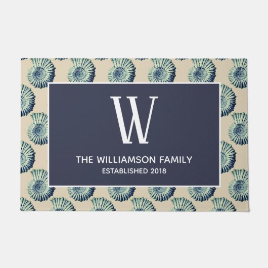 Kustblauwe zeehellen en familienaam deurmat (Voorkant)