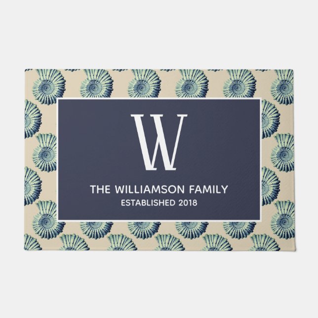 Kustblauwe zeehellen en familienaam deurmat (Voorkant)