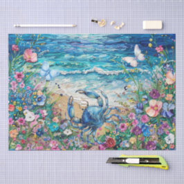 Kustbloem Blauwe Krab & Vlinders Decoupage  Tissuepapier