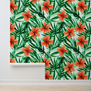 Kustbloem Hawaïaanse hibiscusbloesem tropisch Behang