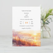 Kustbloemen bij Sunset Art Beach Bruiloft Kaart (Staand voorkant)