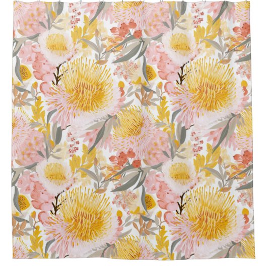 Kustbloemen in roze en geel douchegordijn (Voorkant)