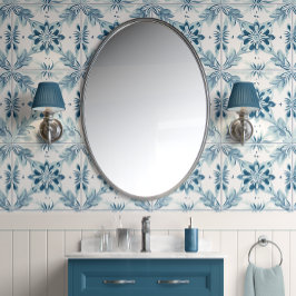 Kustbloesem Tegels - zacht Blauwgroen, wit - Kust Behang