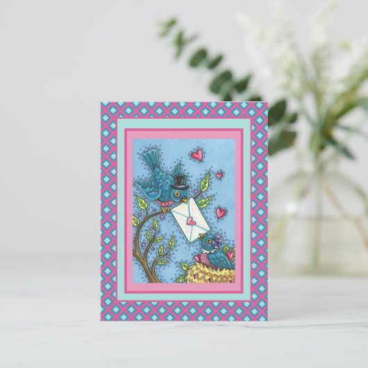 KUSTBLUEBIRD SCHEEPWERK, VERLIES VOGELS VALENTIJN FEESTDAGENKAART (Staand voorkant)