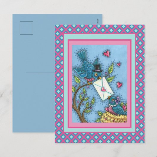 KUSTBLUEBIRD SCHEEPWERK, VERLIES VOGELS VALENTIJN FEESTDAGENKAART (Voorkant / Achterkant)