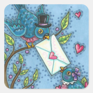 KUSTBLUEBIRD SCHEEPWERK, VERLIES VOGELS VALENTIJN VIERKANTE STICKER
