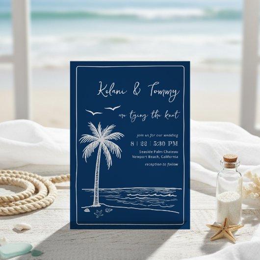 Kustblues Palmboom Strand Bruiloft  Kaart