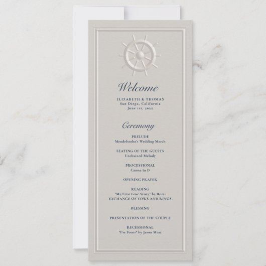 Kustboot Helm Faux Embossed Wedding Program (Voorkant)