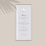 Kustboot nautische faux gegraveerd formele bruilof menu<br><div class="desc">Introduceer uw speciale dag met dit Faux Embossed Lijst Boat Coastal Formal Wedding-menu, een ontwerp dat moderne elegantie perfect combineert met tijdloze charme. Met klassieke kalligrafie voor uw namen en elegante bruiloft typografie, het biedt een verfijnde maar uitnodigende look. Een faux-reliëf zeilboot kam voegt een subtiele kust touch, terwijl de...</div>
