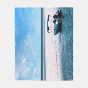 Kustboot wandkunst minimalistische oceaanblauw fleece deken