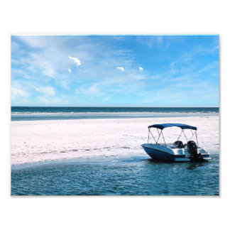 Kustboot wandkunst Minimalistische oceaanblauw Foto Afdruk