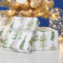 Kustbos dennen met zeesterren Kerstmis Cadeaupapier