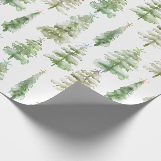 Kustbos dennen met zeesterren Kerstmis Cadeaupapier (Hoek)