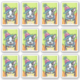 KUSTBOSTON TERRIER PLAATS IN HALLOEEN SLOONKOSTUOM STICKER