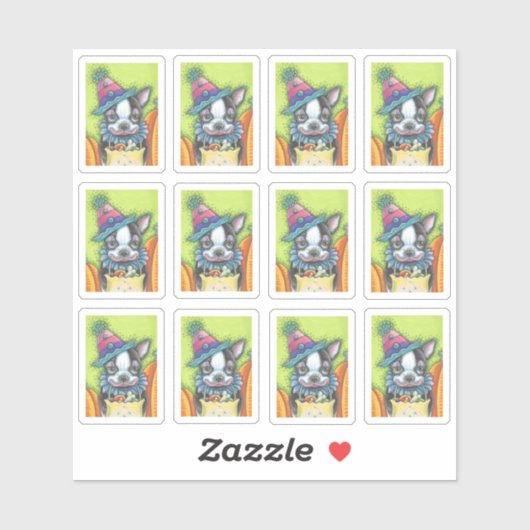 KUSTBOSTON TERRIER PLAATS IN HALLOEEN SLOONKOSTUOM STICKER (Vel)