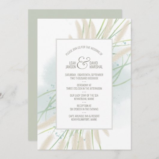 Kustbotanische bruiloft uitnodiging (Voorkant / Achterkant)