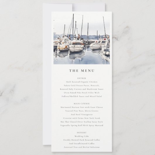 Kustboten bij Harbour Seascape Bruiloft Menu Kaart (Voorkant)